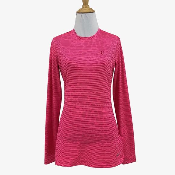 Nike Shirt Womens Small Neon Pink Golf Dri Fit Long Sleeve Striped Animal *LOGO - Picture 1 of 12